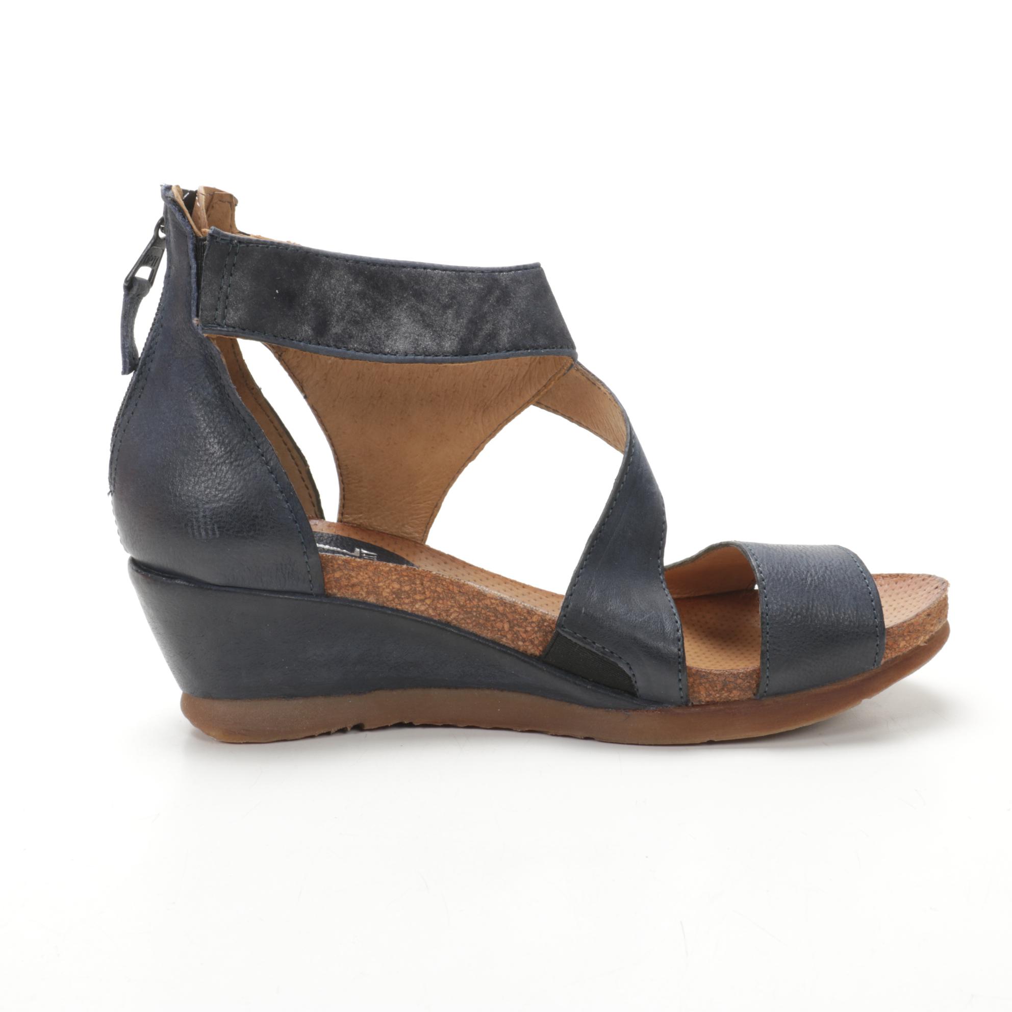 Miz Mooz Molly and Chase Wide Leather Sandals in Midnight and Wheat