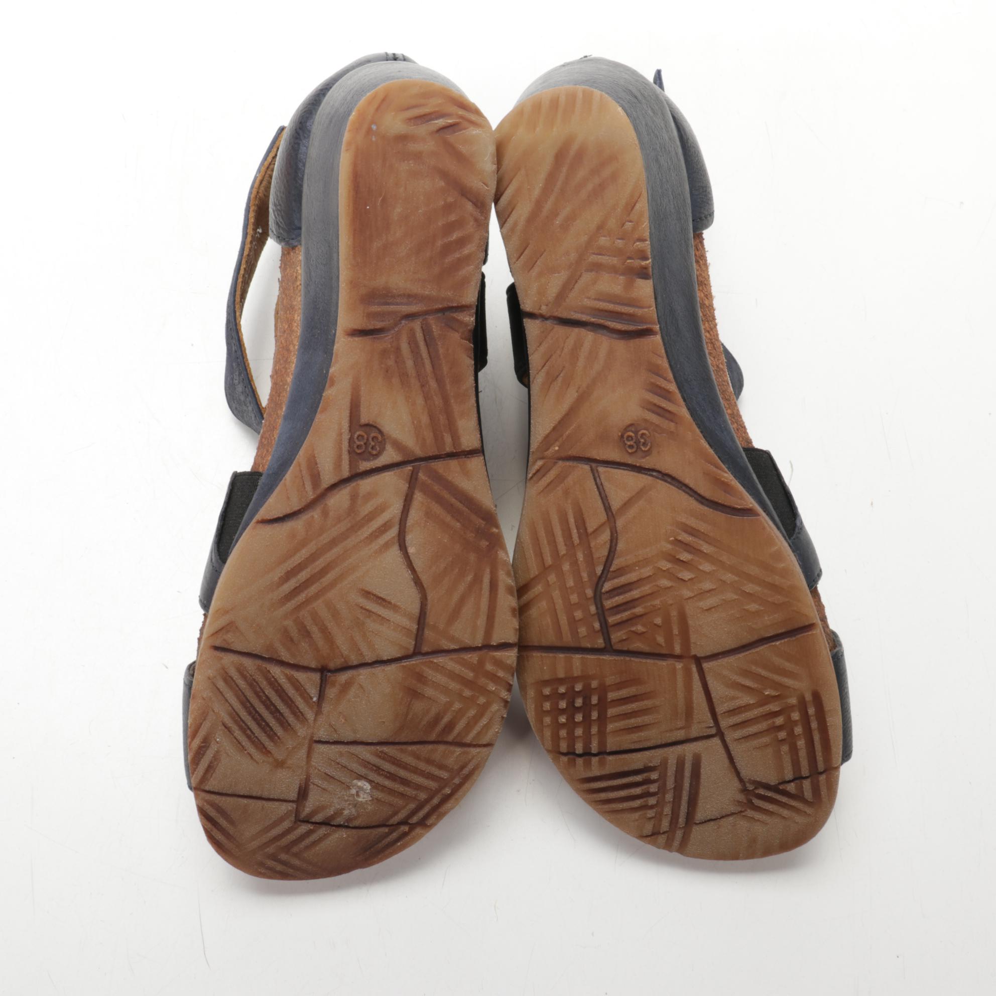 Miz Mooz Molly and Chase Wide Leather Sandals in Midnight and Wheat