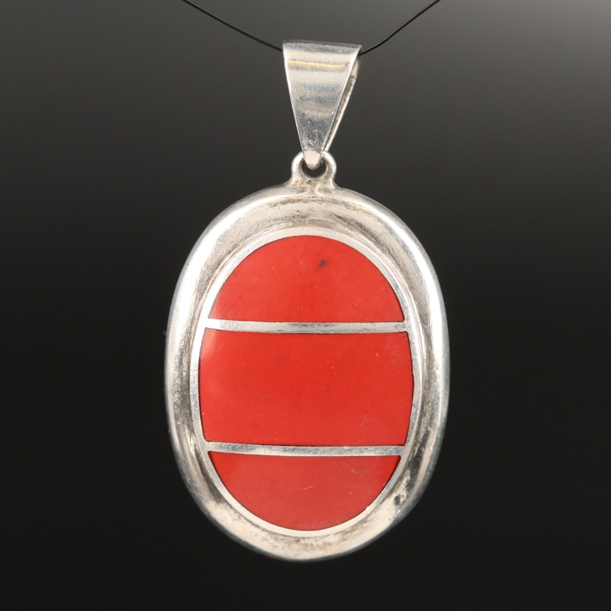 Sterling Faux Coral Inlay Pendant