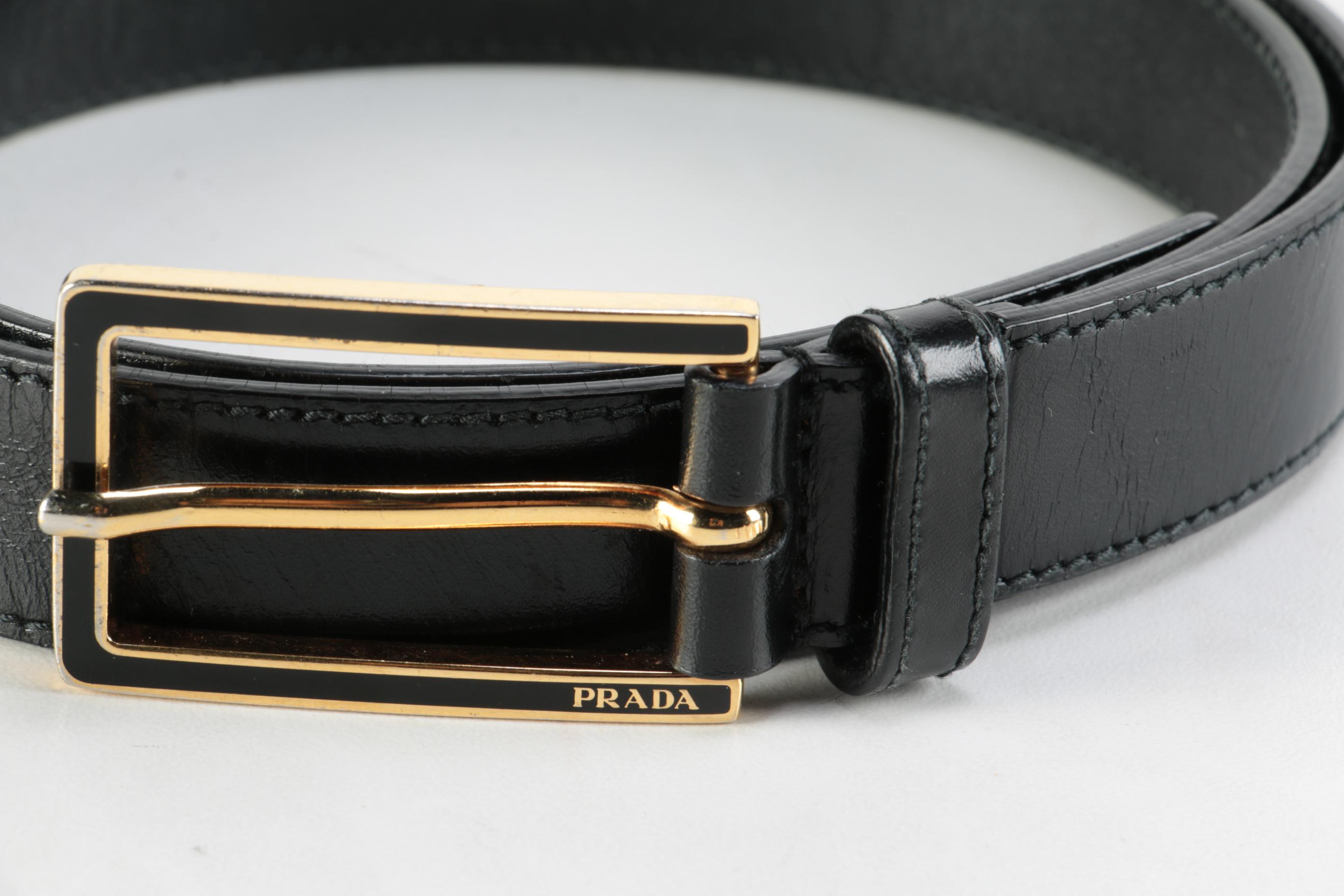 Prada 1701 Black Leather Belt