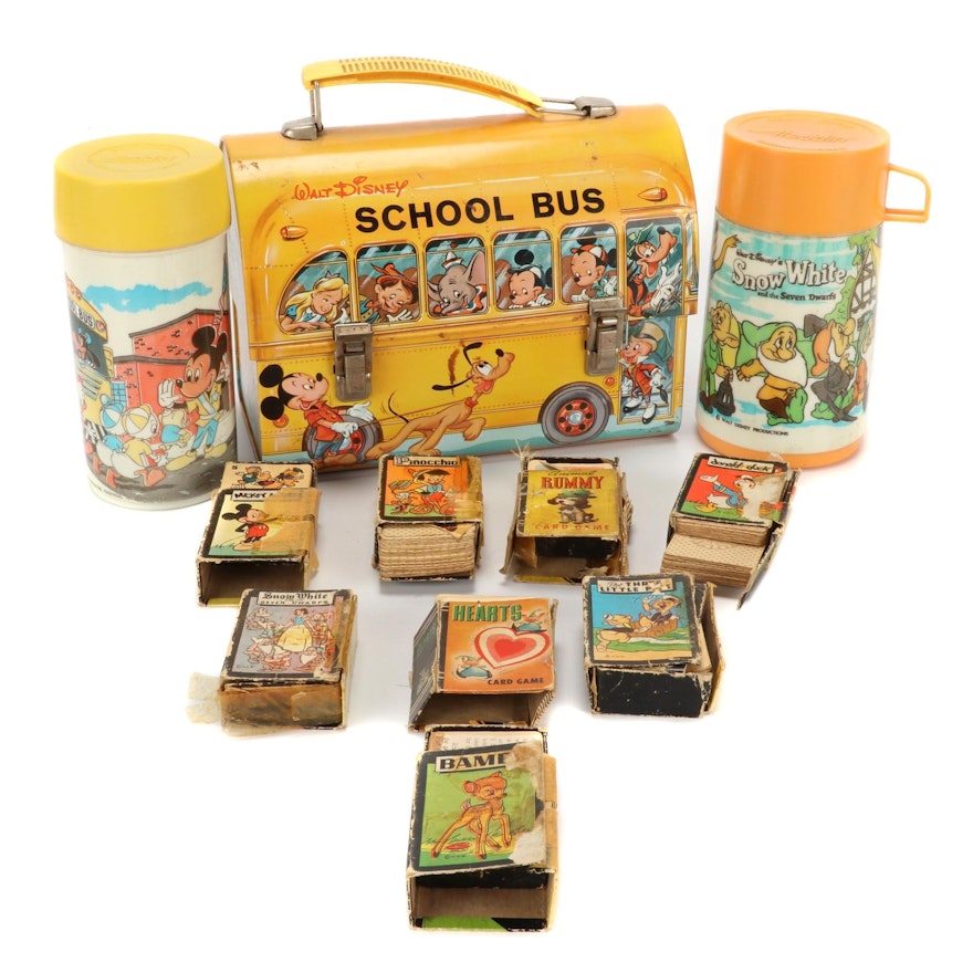 Walt Disney Illustrated Classic Character Thermos, Lunchbox, and Card Games