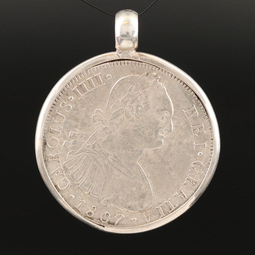 950 Silver Pendant 1807 Spanish 8-Reales Coin