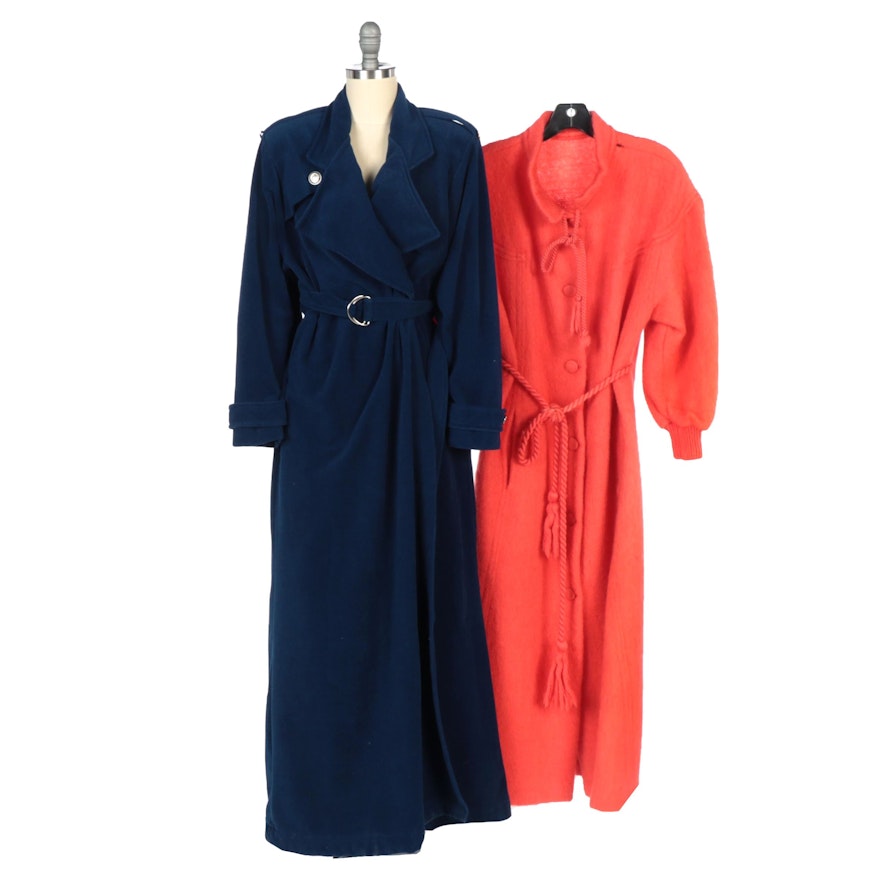Vanity Fair Navy Blue Full-Length Coat with Coral Wool Full-Length Coat