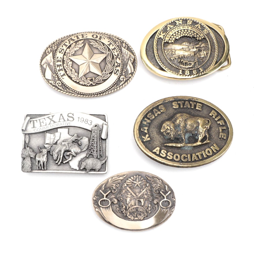 Texas and Kansas Commemorative and Limited Edition Brass Belt Buckles