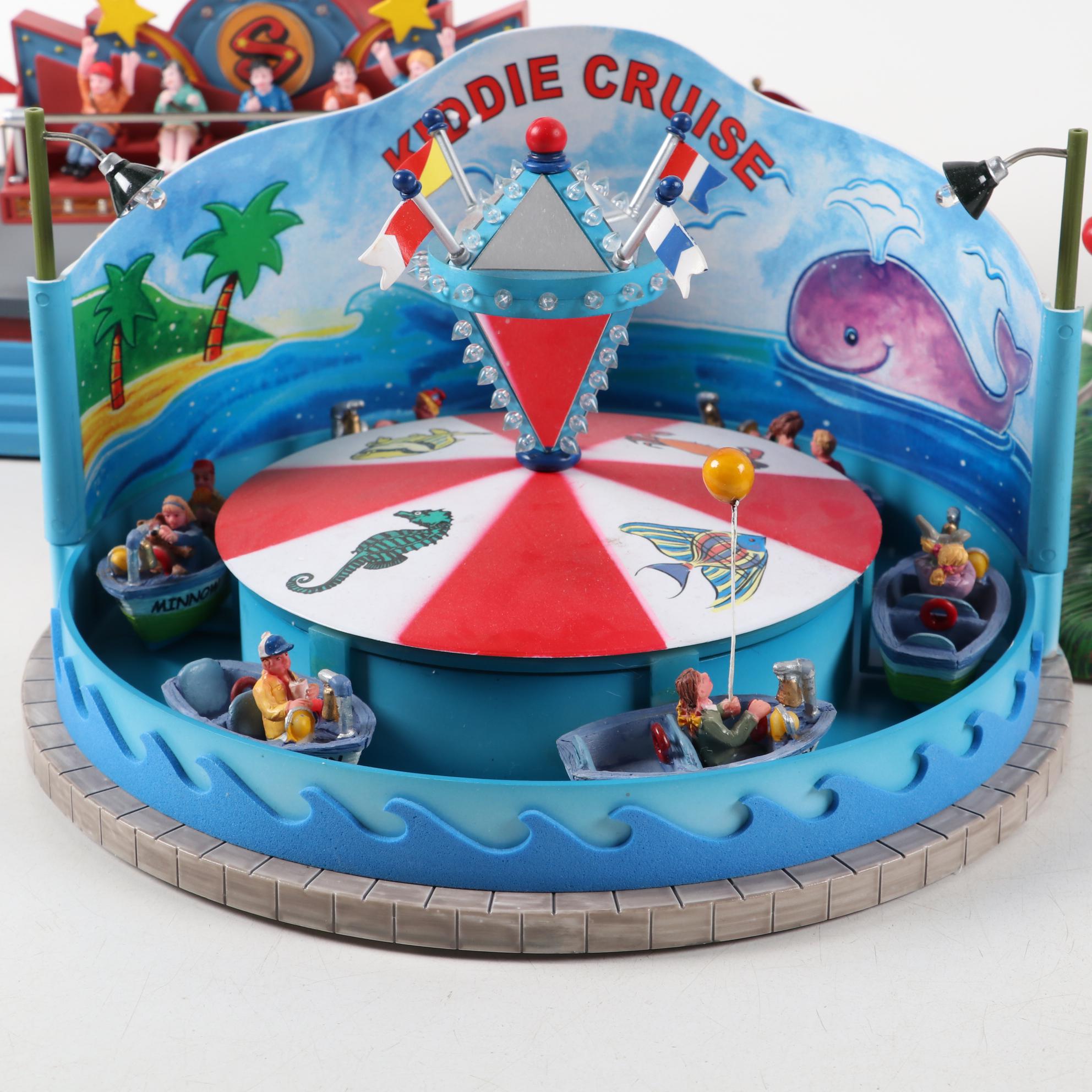 Lemax Carnival Ride Figures Including "Sunshine Carousel" and "Crazy Cars"