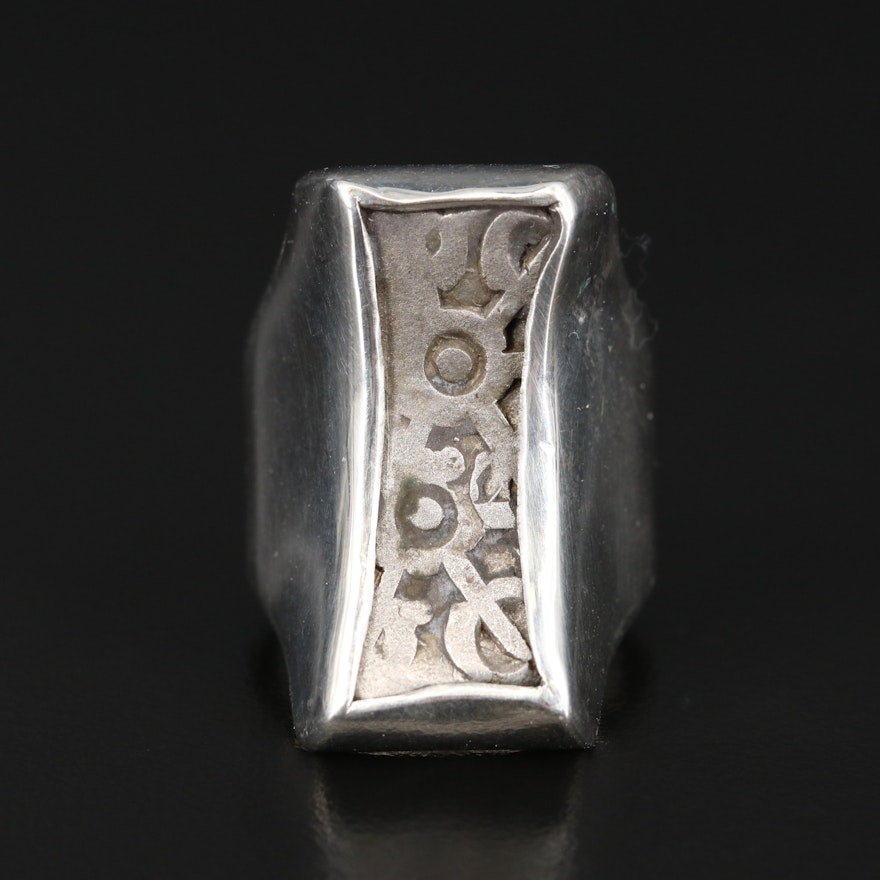Sterling Ring with Ancient India, Ghandara Janapada Silver Bent Bar, ca. 300 B.C