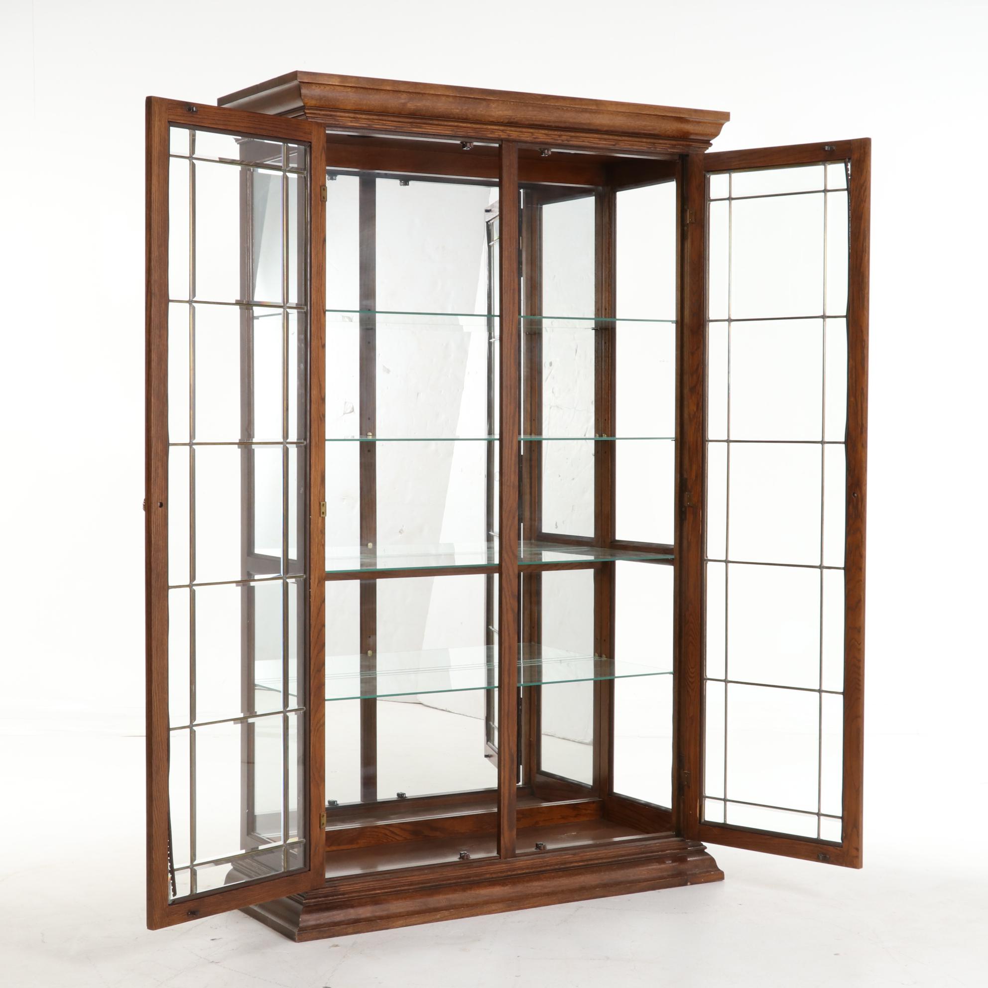 Pulaski Furniture Oak and Glass Display Cabinet, Late 20th Century