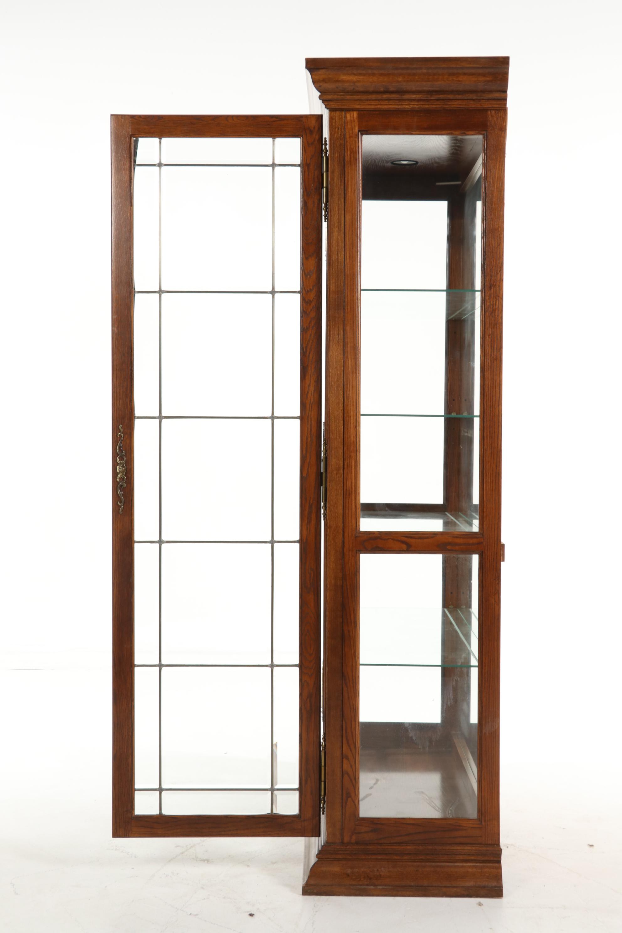 Pulaski Furniture Oak and Glass Display Cabinet, Late 20th Century
