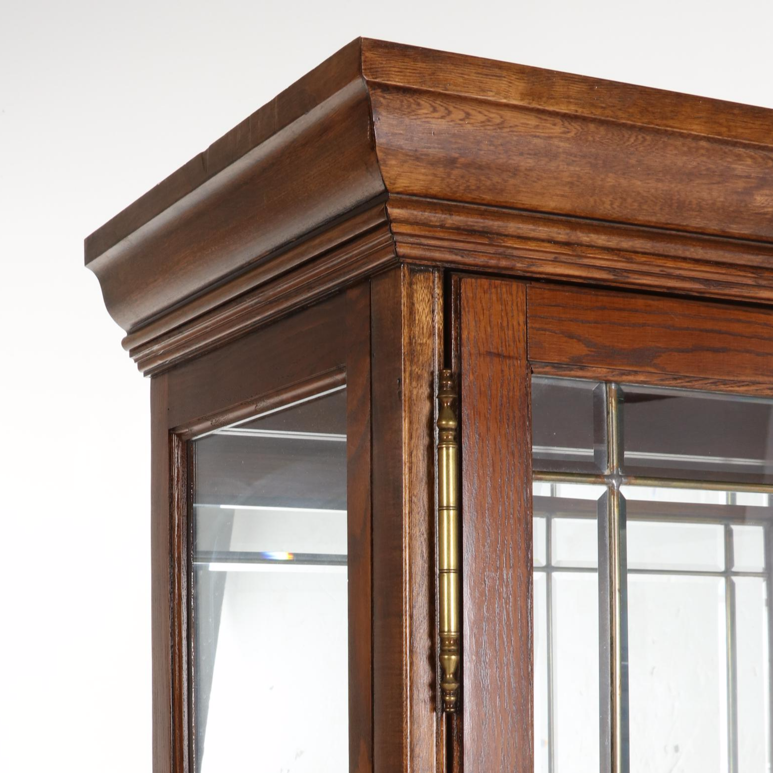 Pulaski Furniture Oak and Glass Display Cabinet, Late 20th Century