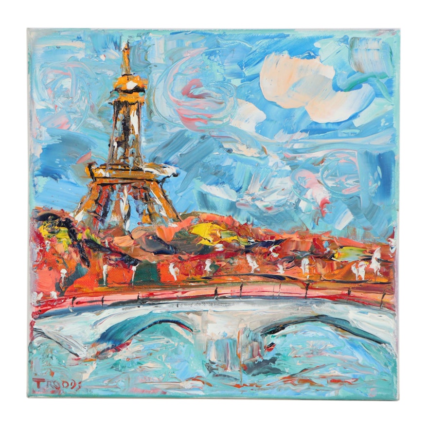 Patricia Nolan-Brown Oil Painting "Paris Eiffel Tower from the Seine," 2020