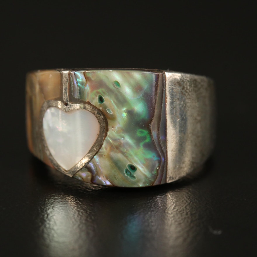 Sterling Abalone and Mother of Pearl Inlay Ring