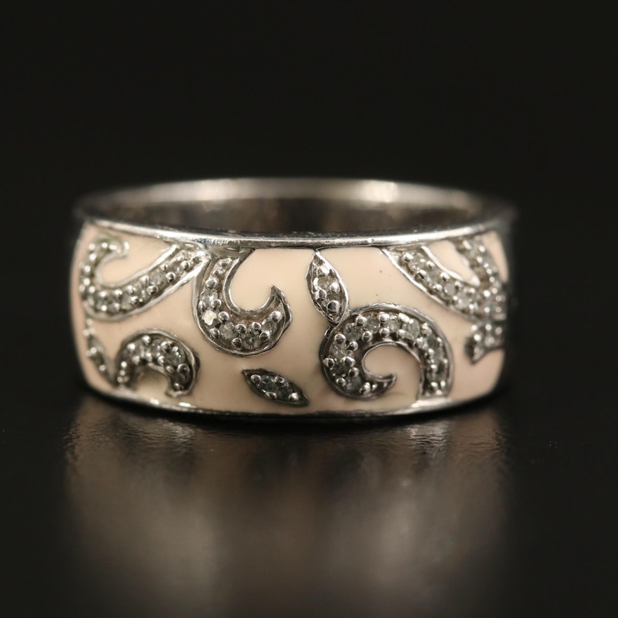 Sterling Diamond and Enamel Scroll Ring