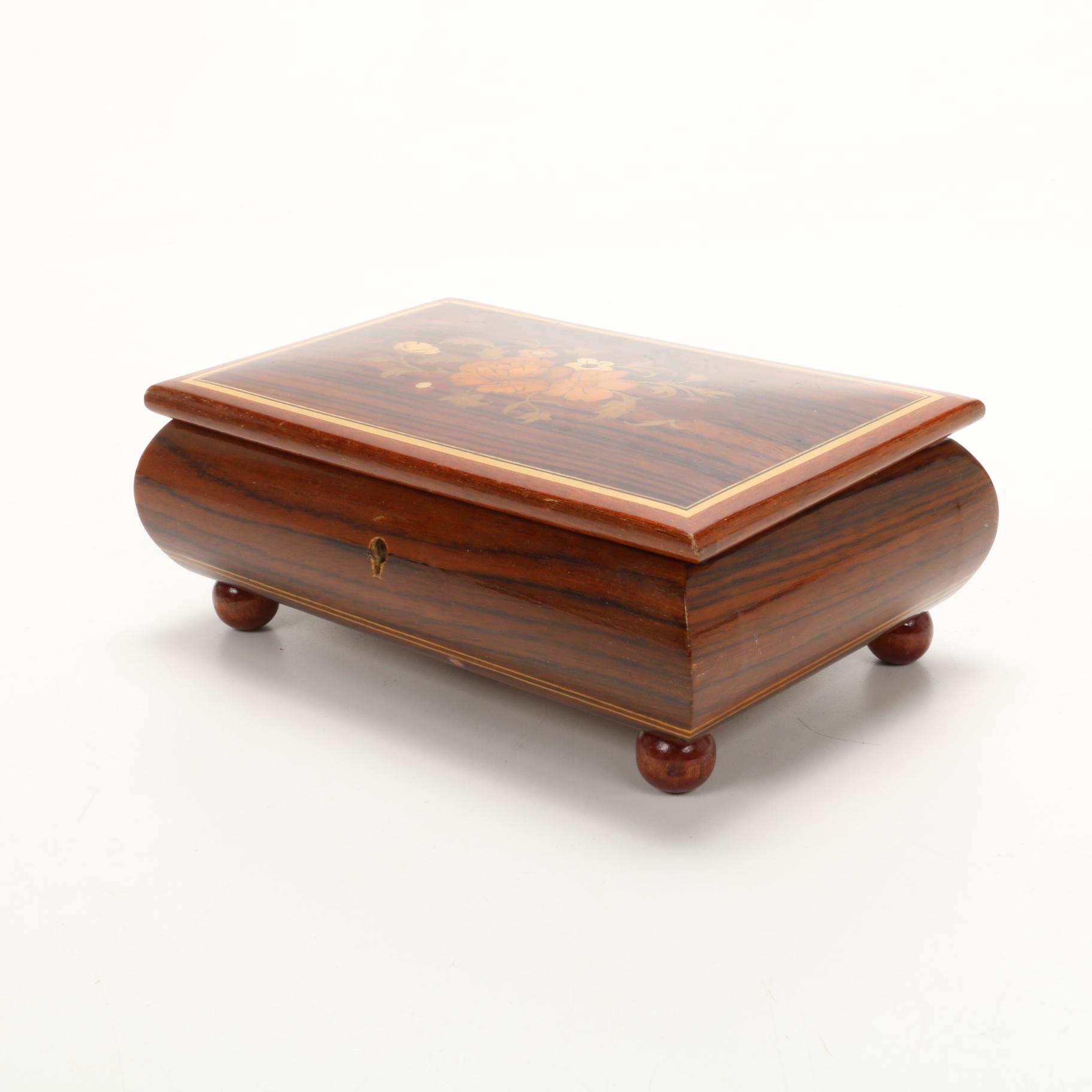 Marquetry Inlaid  Musical Jewelry Boxes and Decorative Box, Mid-Late 20th C.