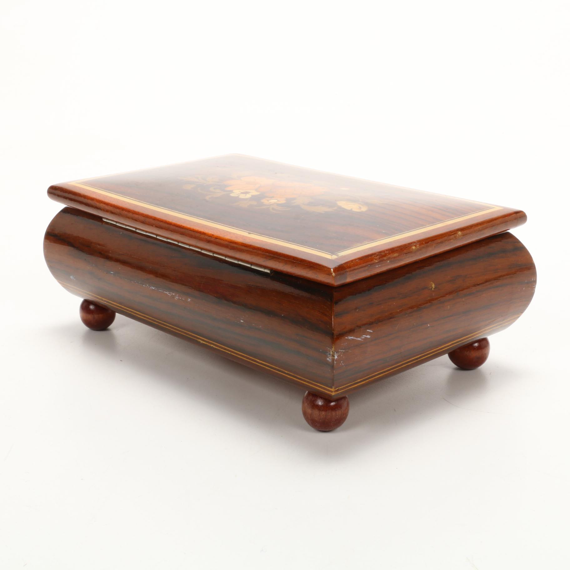 Marquetry Inlaid  Musical Jewelry Boxes and Decorative Box, Mid-Late 20th C.