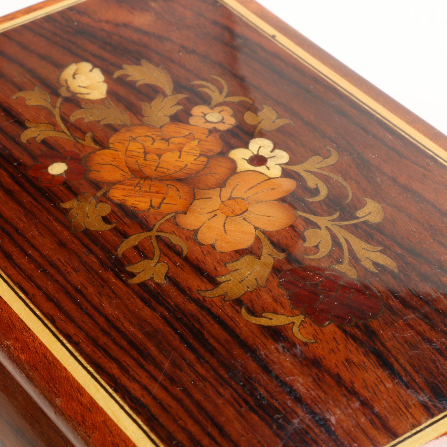 Marquetry Inlaid  Musical Jewelry Boxes and Decorative Box, Mid-Late 20th C.