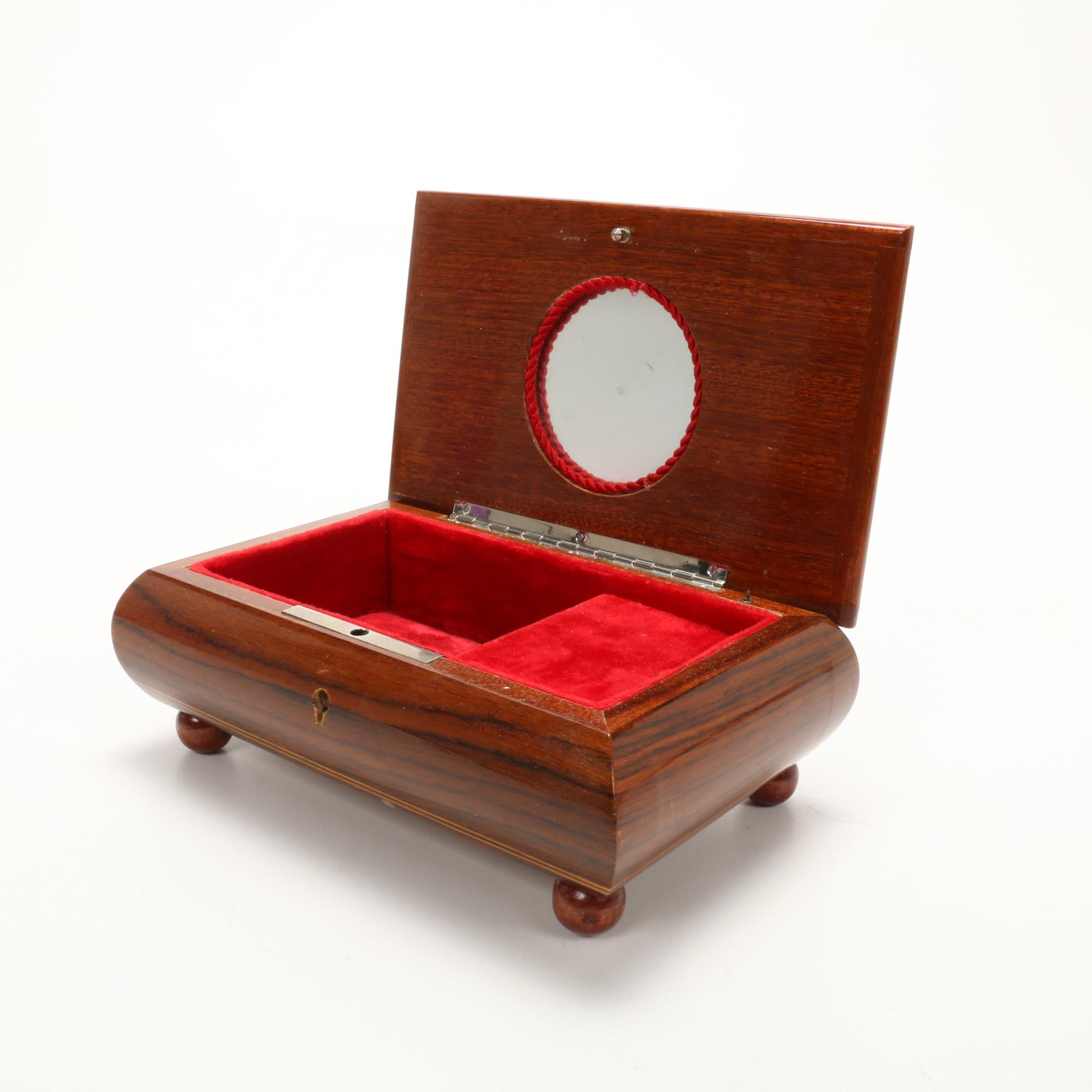 Marquetry Inlaid  Musical Jewelry Boxes and Decorative Box, Mid-Late 20th C.