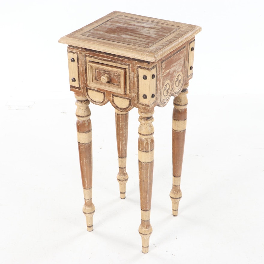 Artisan Contemporary Paint-Decorated Hardwood Side Table