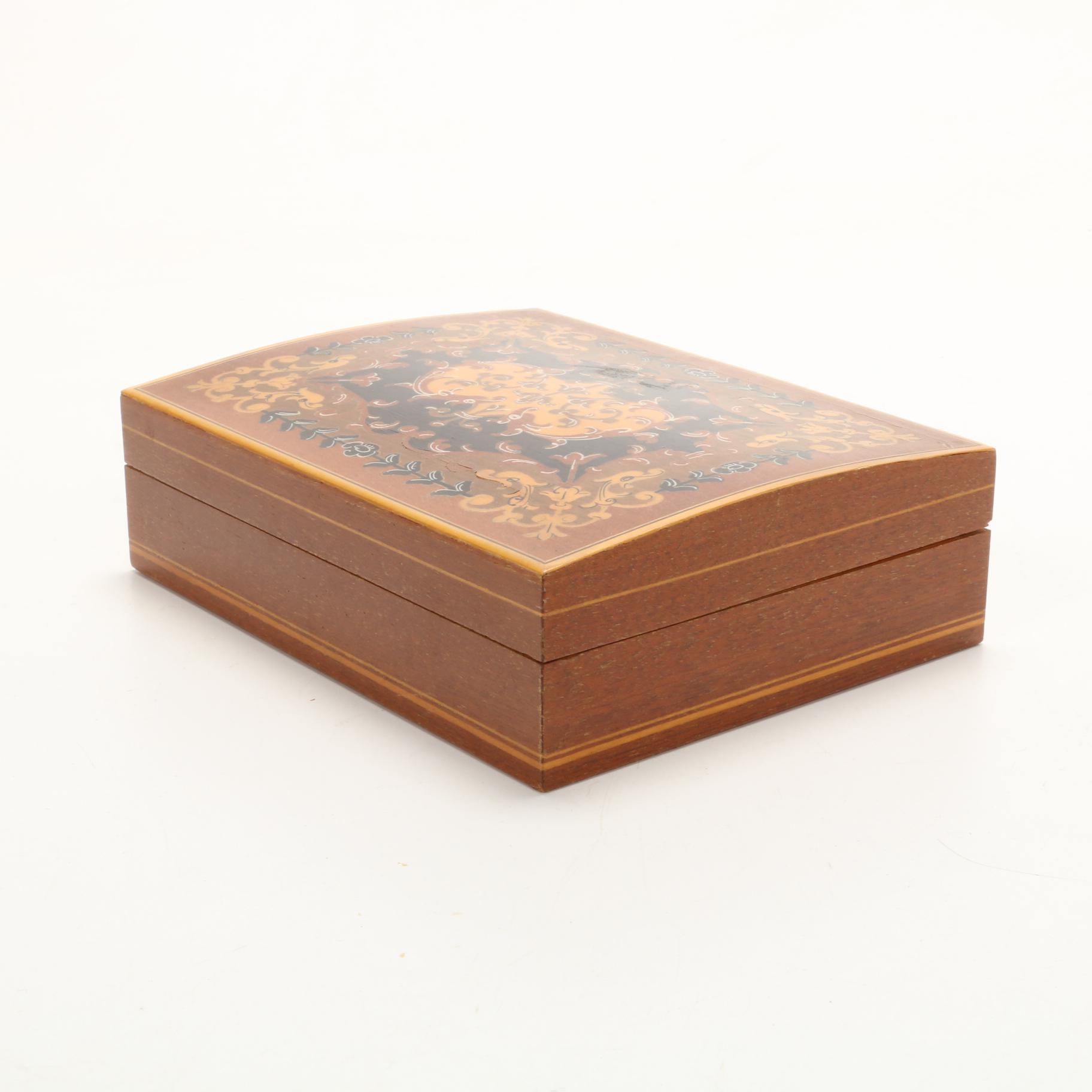 Marquetry Inlaid  Musical Jewelry Boxes and Decorative Box, Mid-Late 20th C.