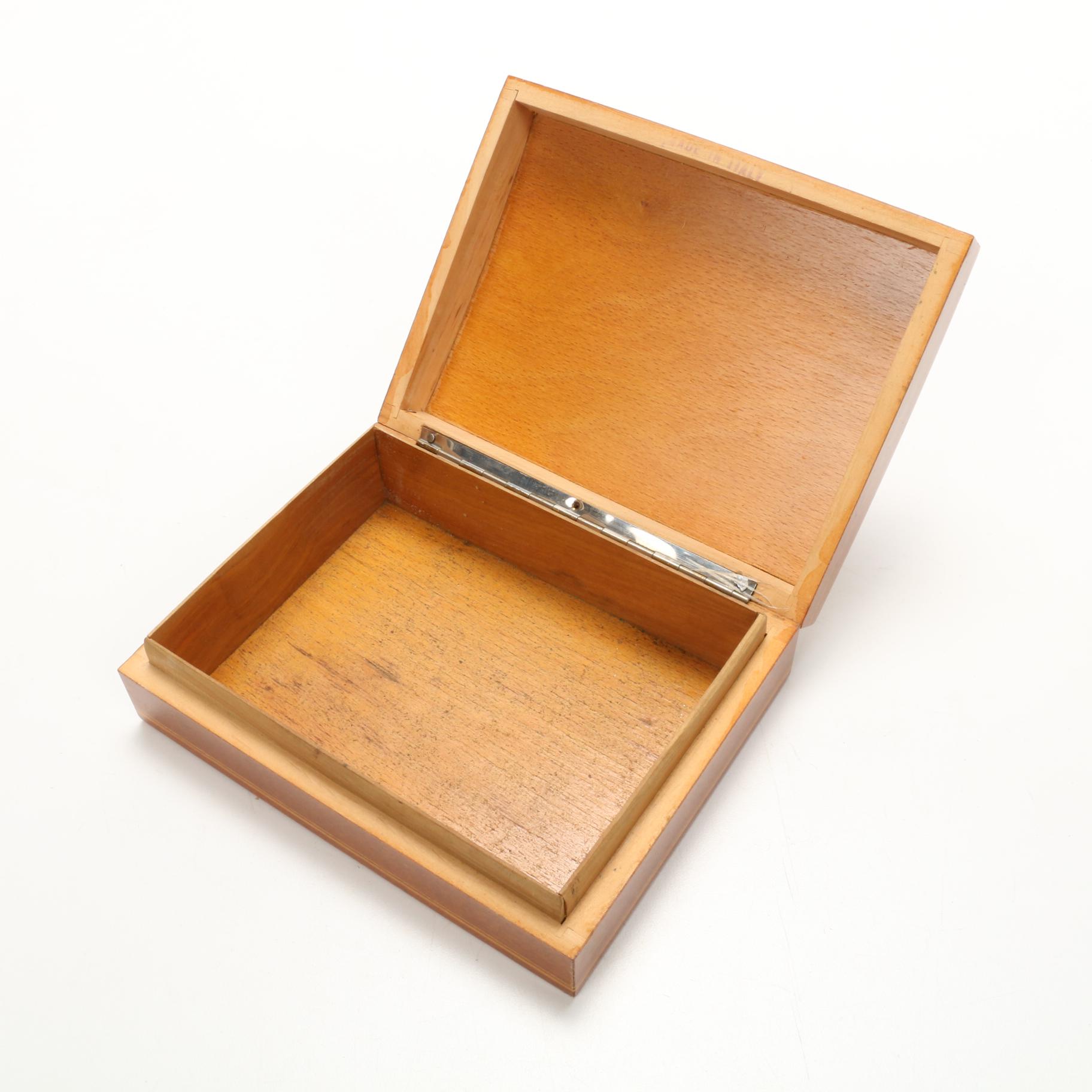 Marquetry Inlaid  Musical Jewelry Boxes and Decorative Box, Mid-Late 20th C.