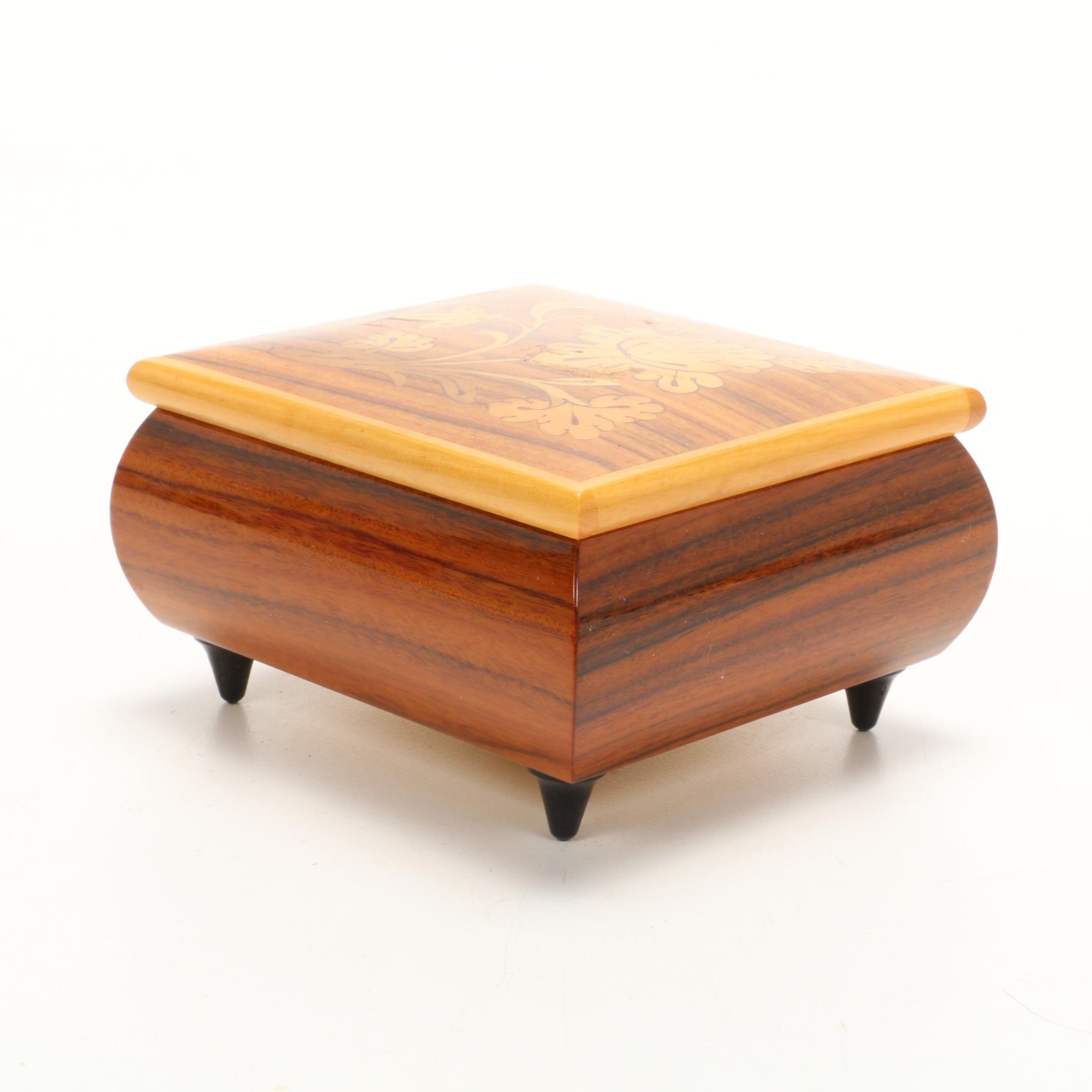 Marquetry Inlaid  Musical Jewelry Boxes and Decorative Box, Mid-Late 20th C.