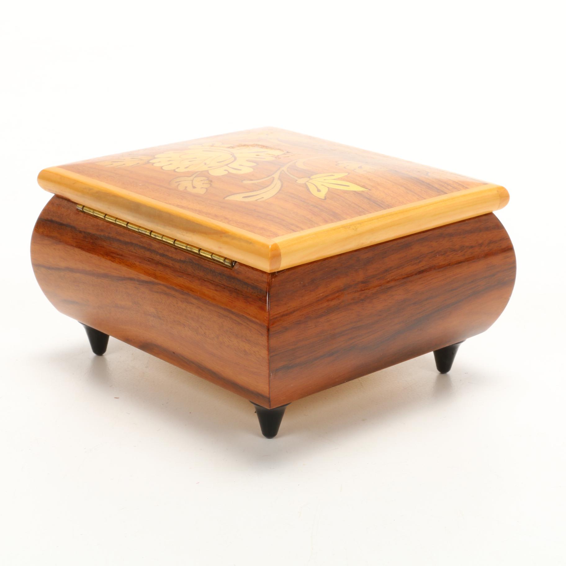 Marquetry Inlaid  Musical Jewelry Boxes and Decorative Box, Mid-Late 20th C.
