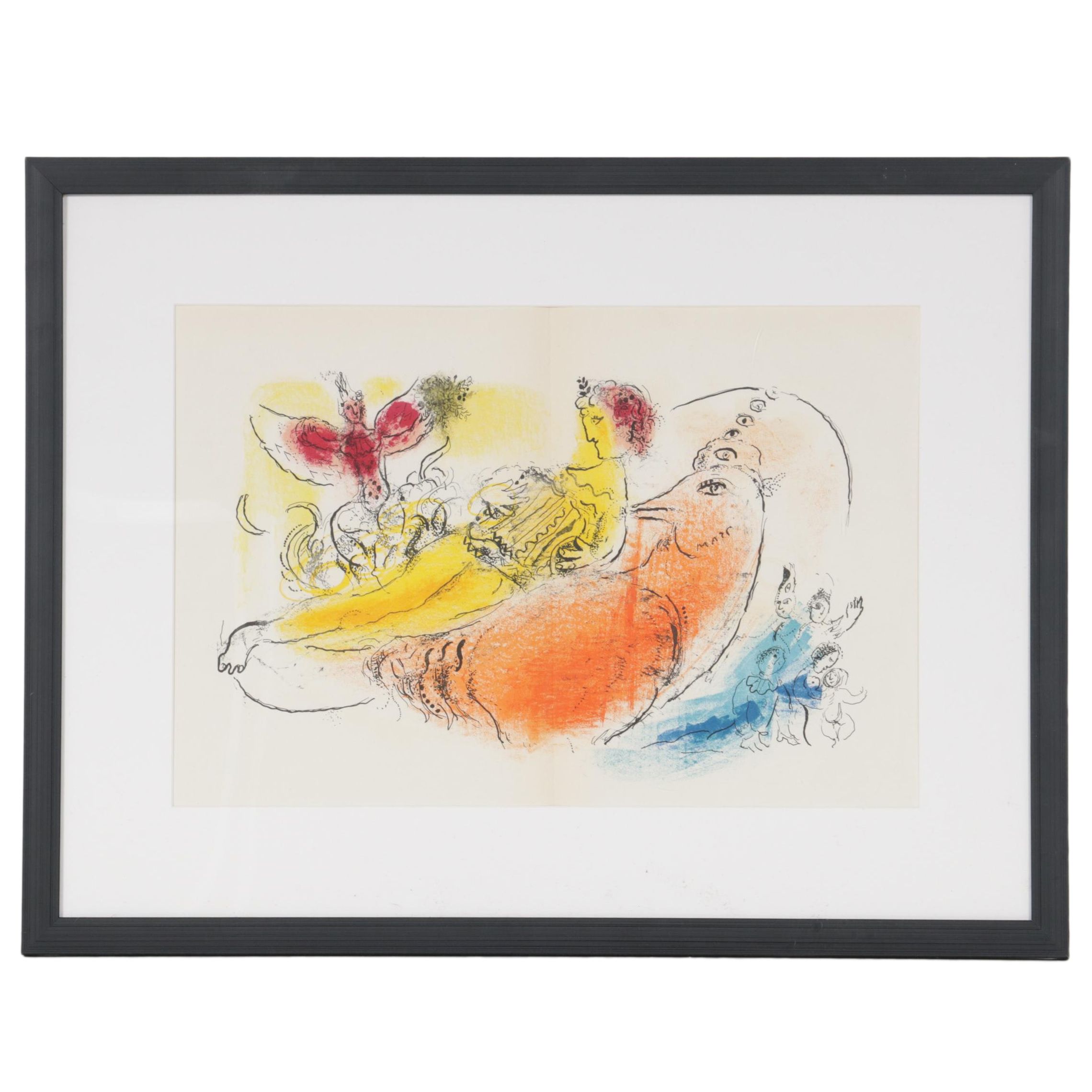 Marc Chagall Color Lithograph "The Accordionist" for "Derrière le Miroir," 1957