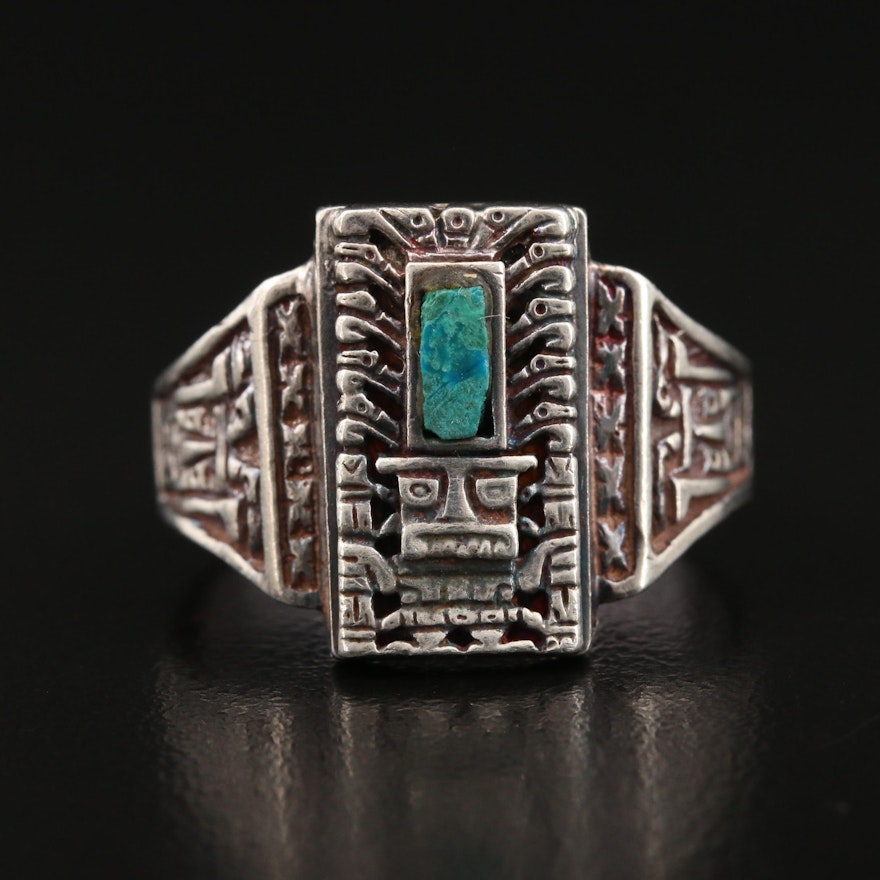 Sterling Silver Chrysocolla Pre-Columbian Themed Ring