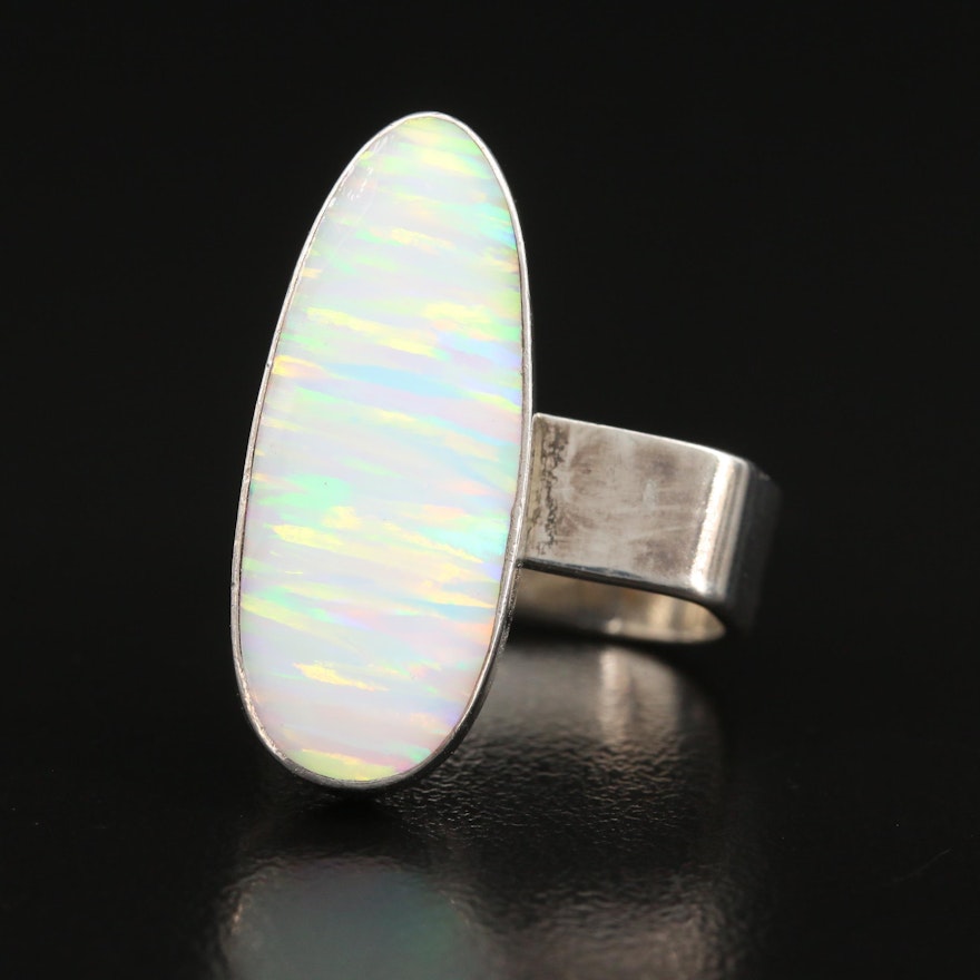 Sterling Silver Opal Pointer Ring