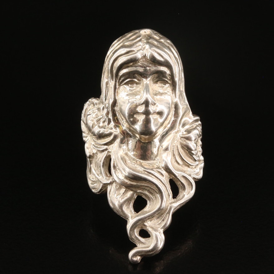 Art Nouveau Style Sterling Silver Lady  Ring