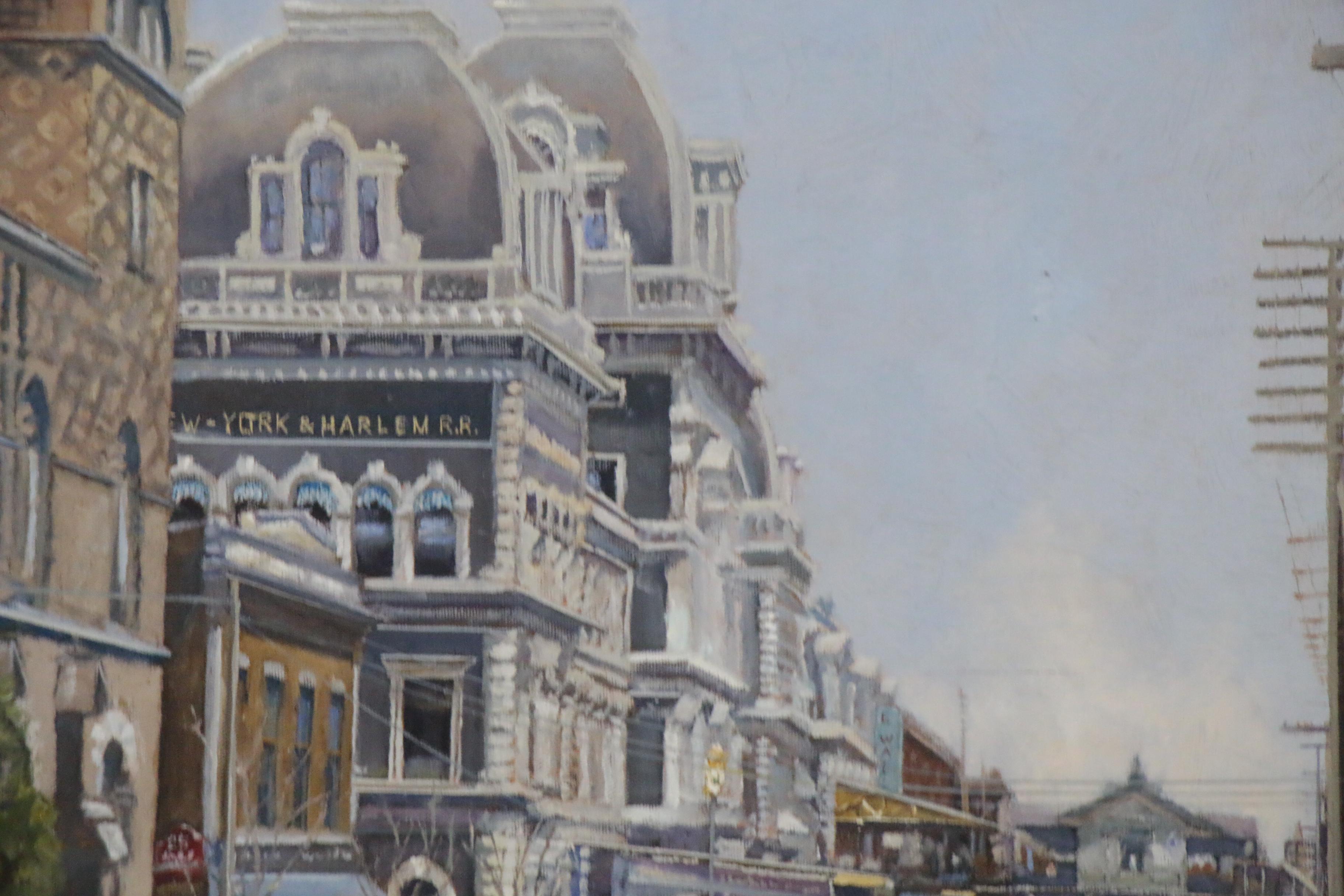 Fritz Keck Oil Painting of Historic New York with Street Cars, 21st Century