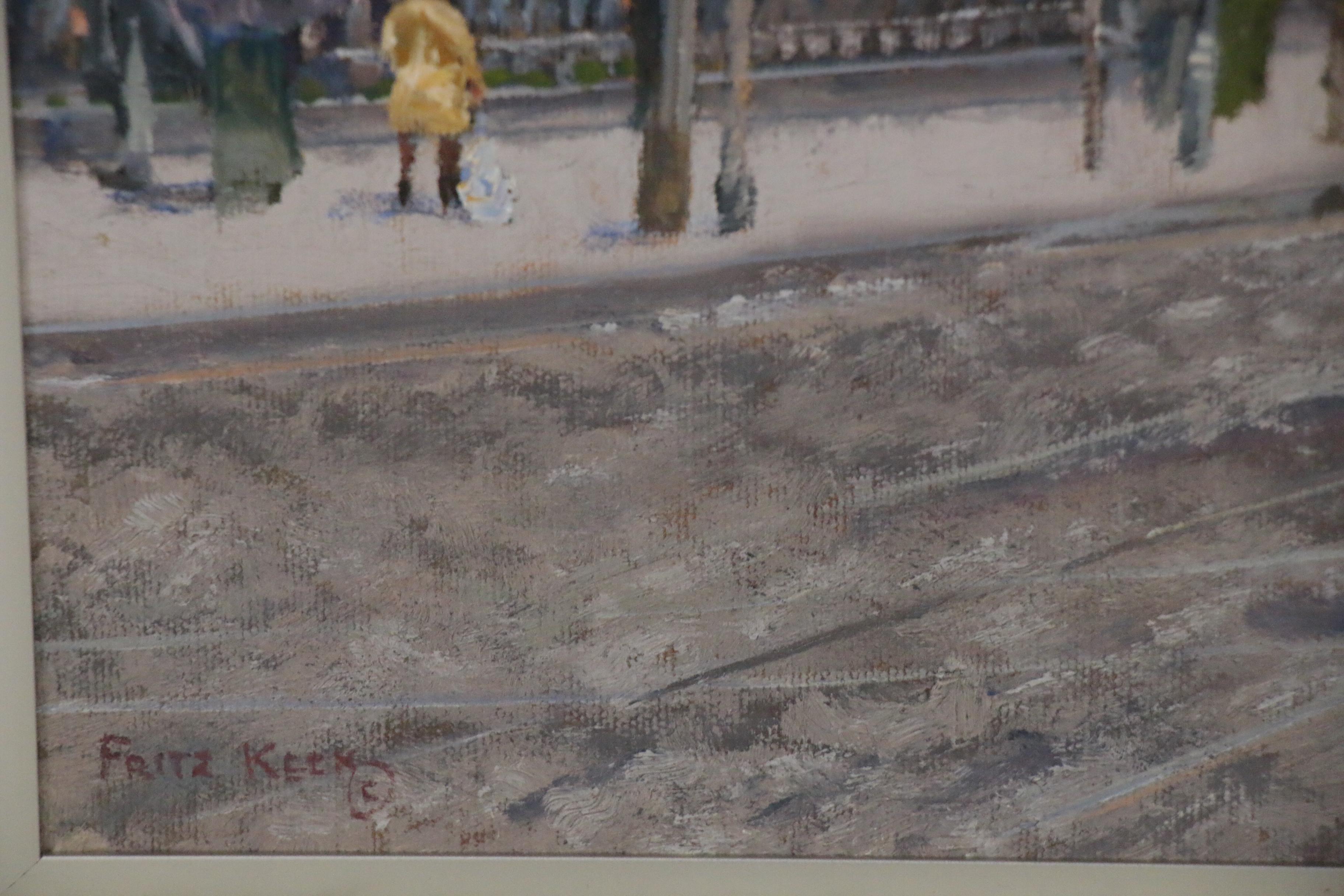 Fritz Keck Oil Painting of Historic New York with Street Cars, 21st Century