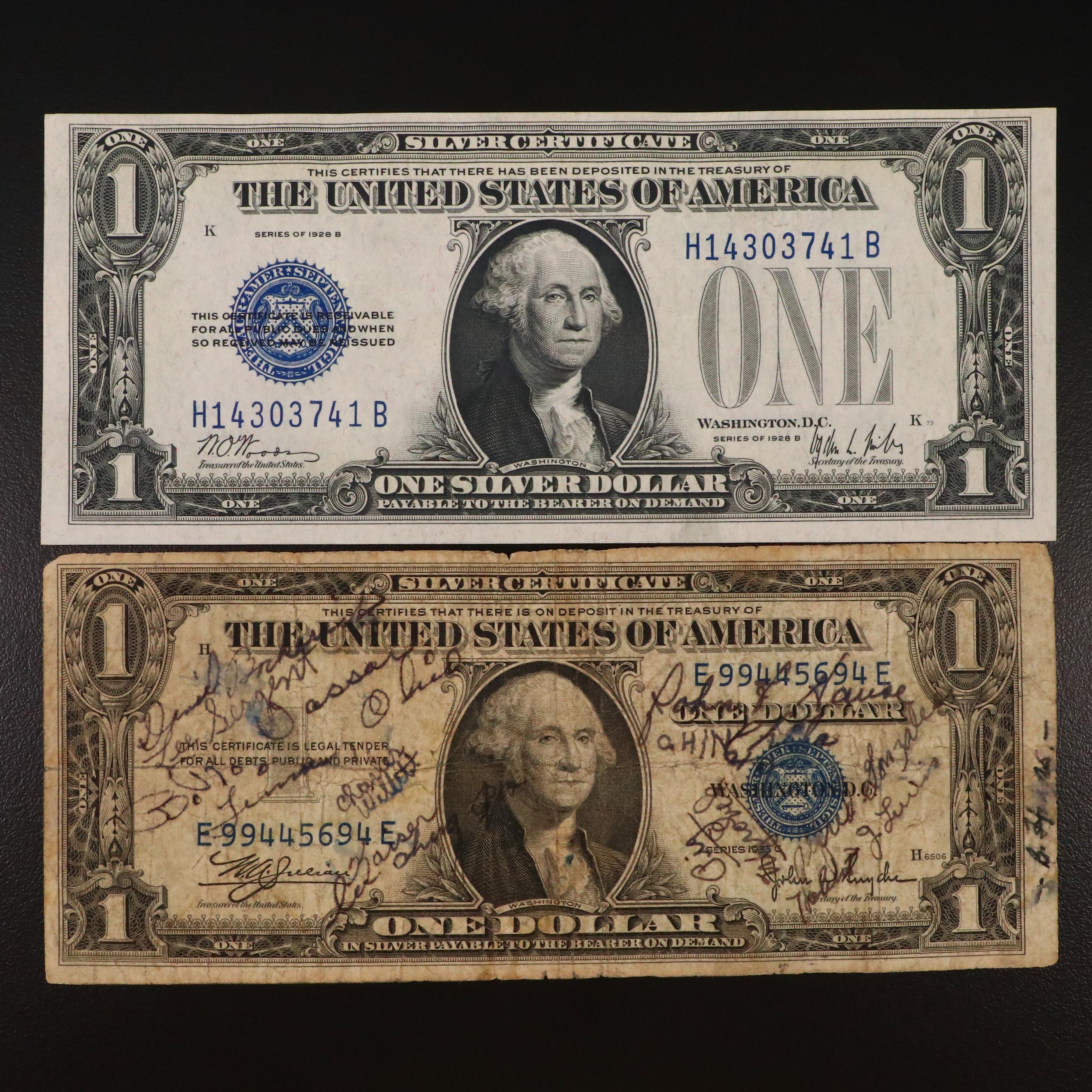 1935 "Short Snorter" and 1928 "Funny Back" Silver Certificates