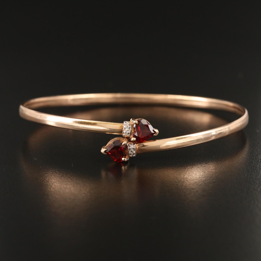 10K Garnet and Diamond Bypass Bangle