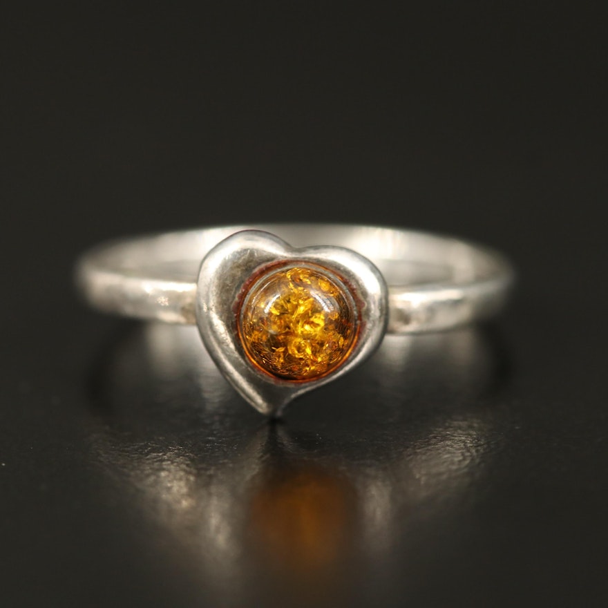 Sterling Copal Heart Ring