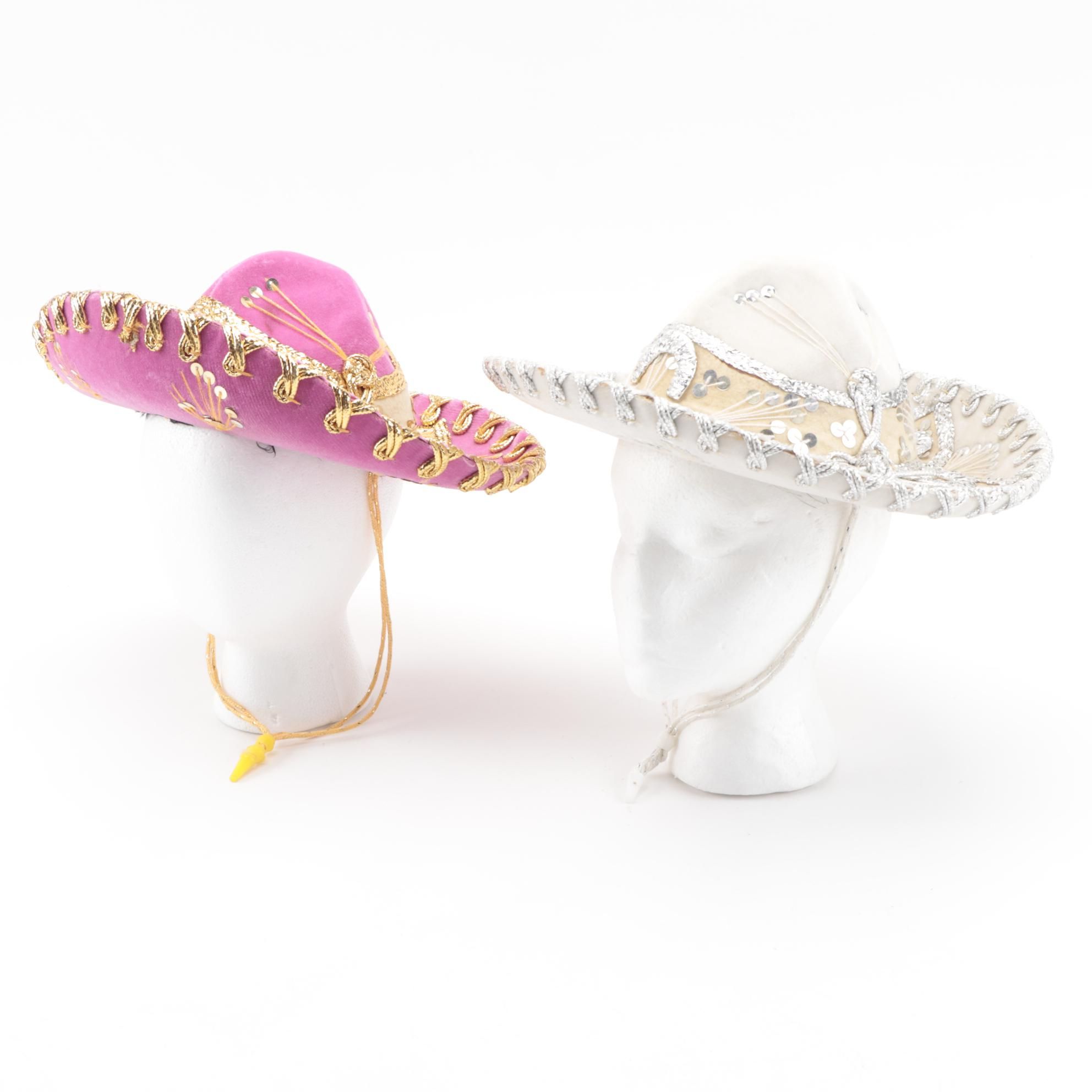 Pigalle Mariachi Embellished Mexican White and Pink Sombreros