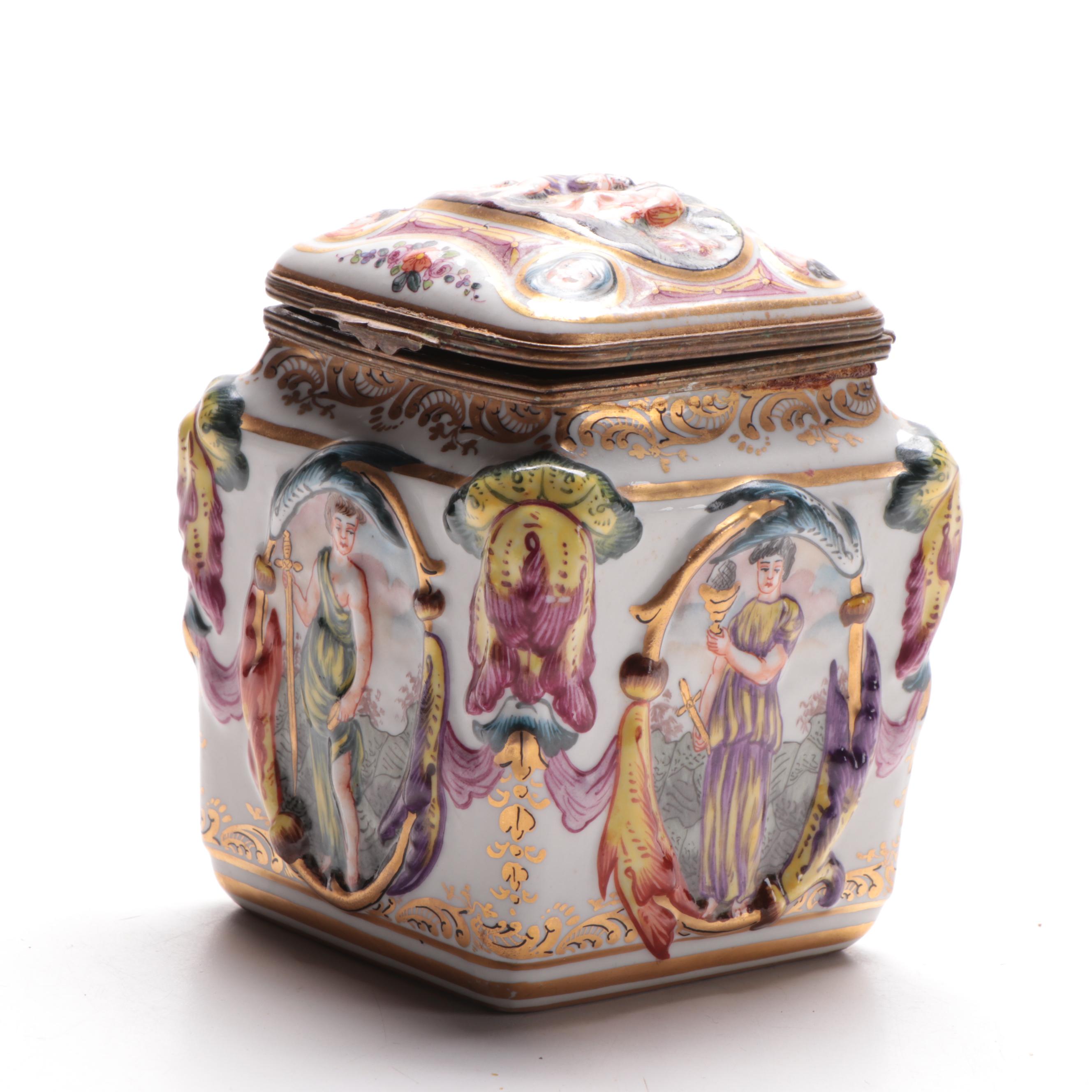 Carl Theime Capodimonte Style Porcelain Dresser Box, Late 19th/ Early 20th C.