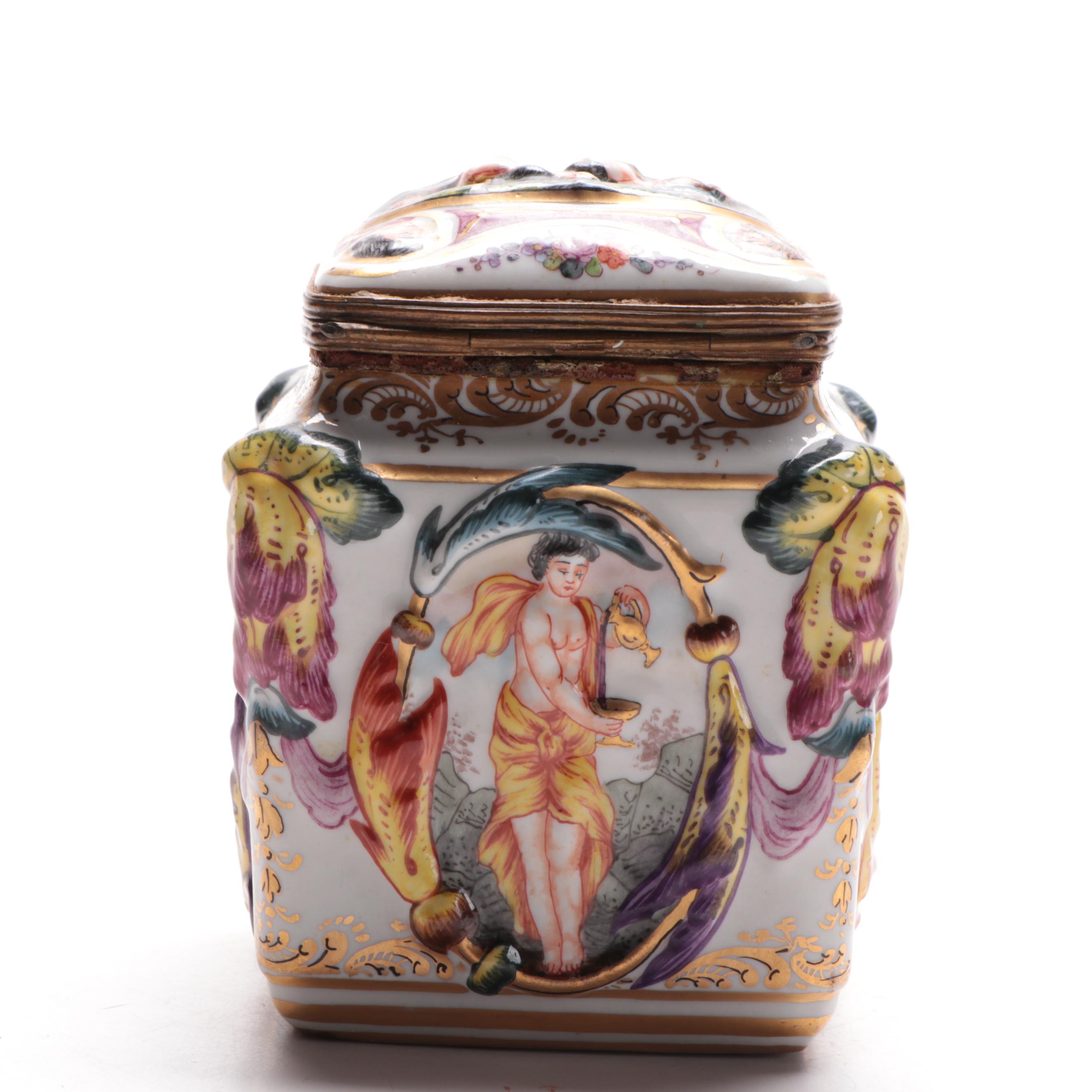 Carl Theime Capodimonte Style Porcelain Dresser Box, Late 19th/ Early 20th C.