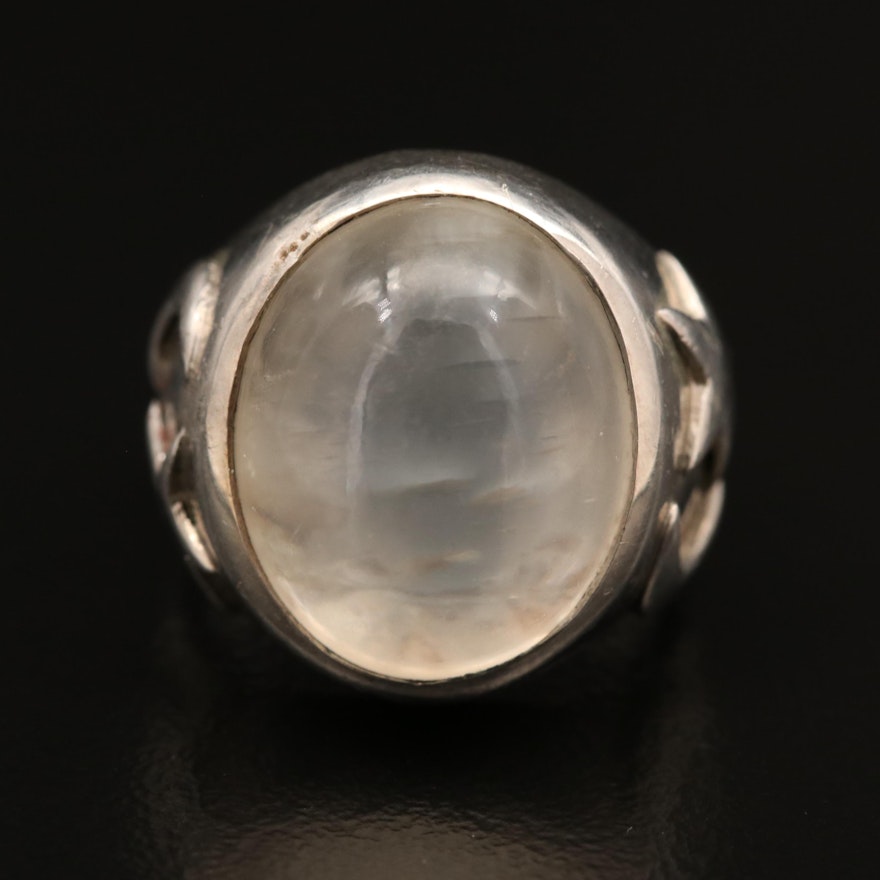 Sterling Silver Moonstone Star and Crescent Moon Ring