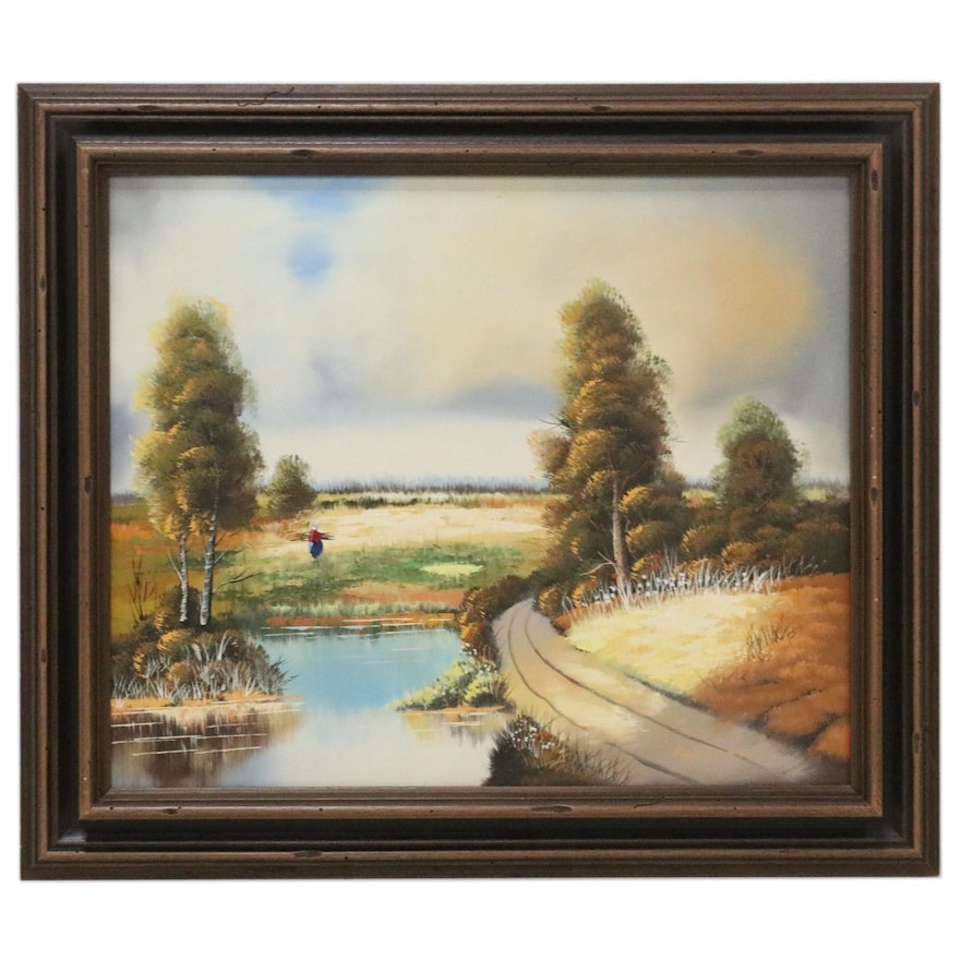 Hoppman Landscape Oil Painting, Late 20th Century