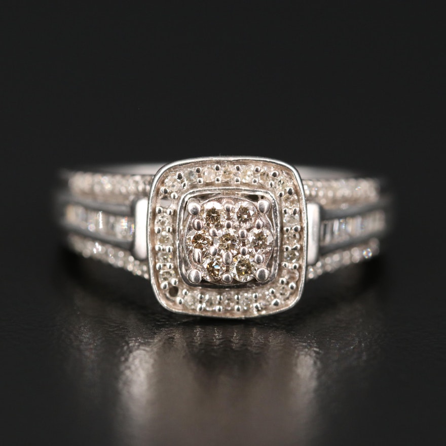 Sterling Silver Diamond Halo Ring