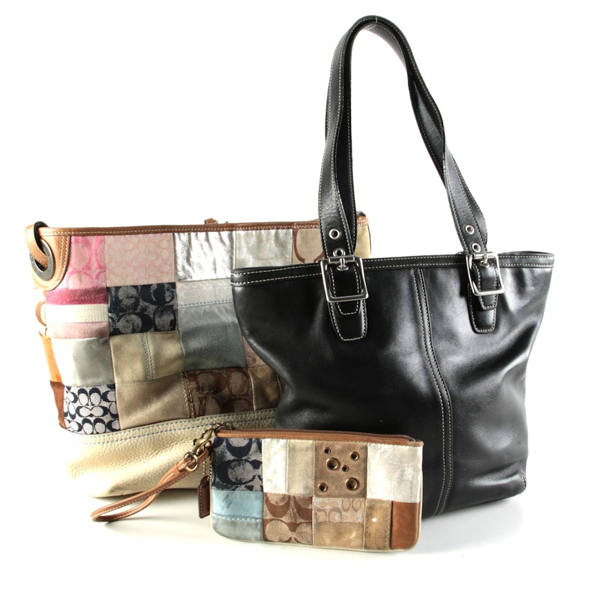 Coach Patchwork Shoulder Bag and Wristlet with Black Leather Tote