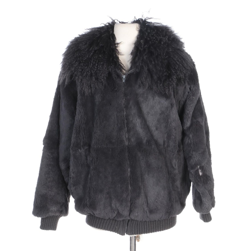 Sheared Dyed Beaver Fur Zip Jacket with Mongolian Lamb Fur Collar