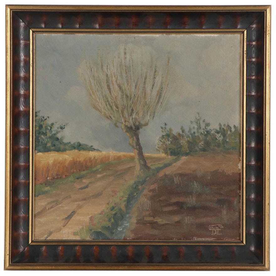 Oil Painting of Fruit Tree in Winter, Mid-20th Century