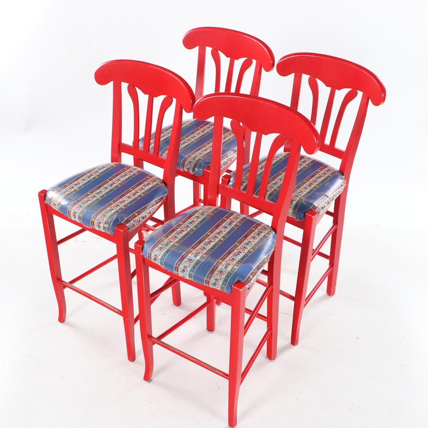 Four Red-Painted Counter Stools