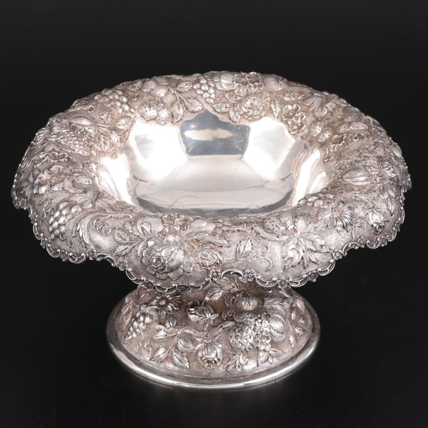 Loring Andrews of Cincinnati Repoussé Sterling Silver Compote, Early 20th C.