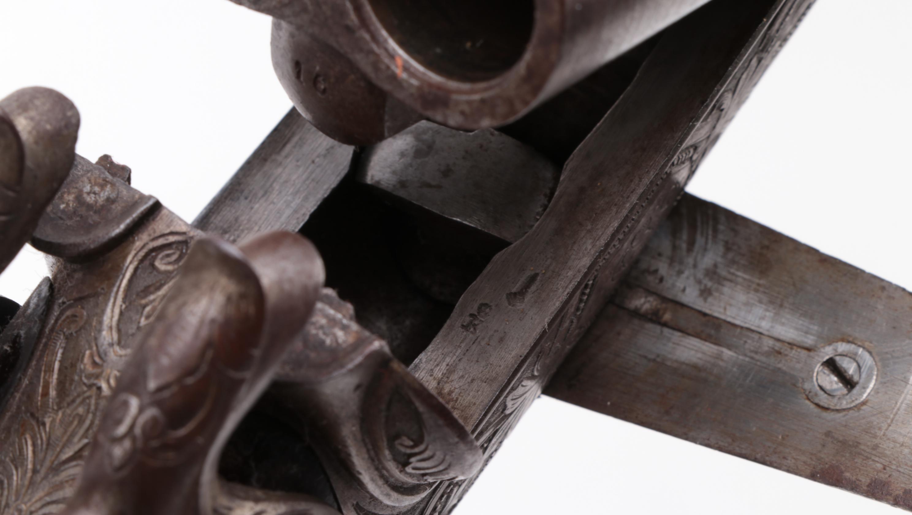 Antique Engraved Twist Steel Side-by-Side Pinfire Double Barrel Shotgun