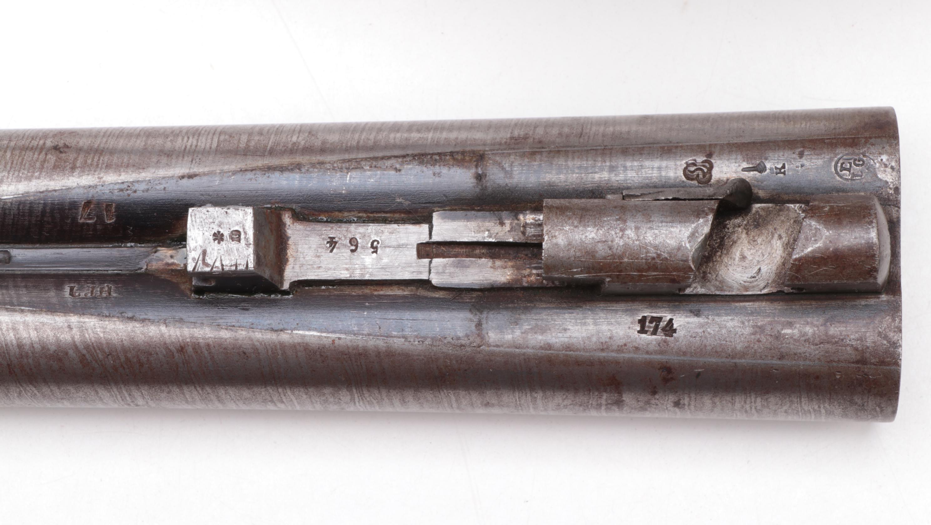 Antique Engraved Twist Steel Side-by-Side Pinfire Double Barrel Shotgun