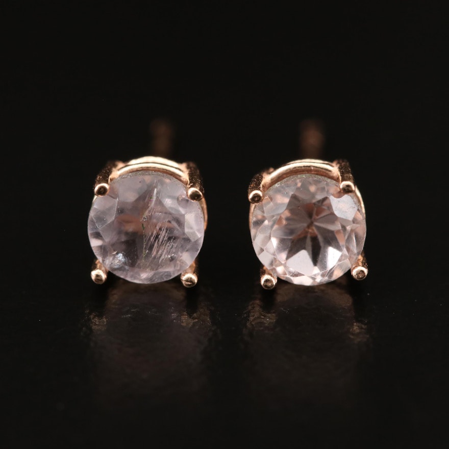 14K Rose Gold Round Faceted Quartz Stud Earrings