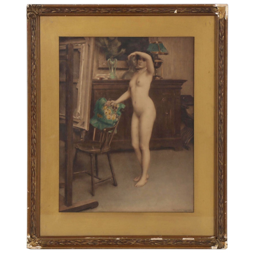 Hand-Colored Photogravure of Female Nude after Hermann Fenner-Behmer