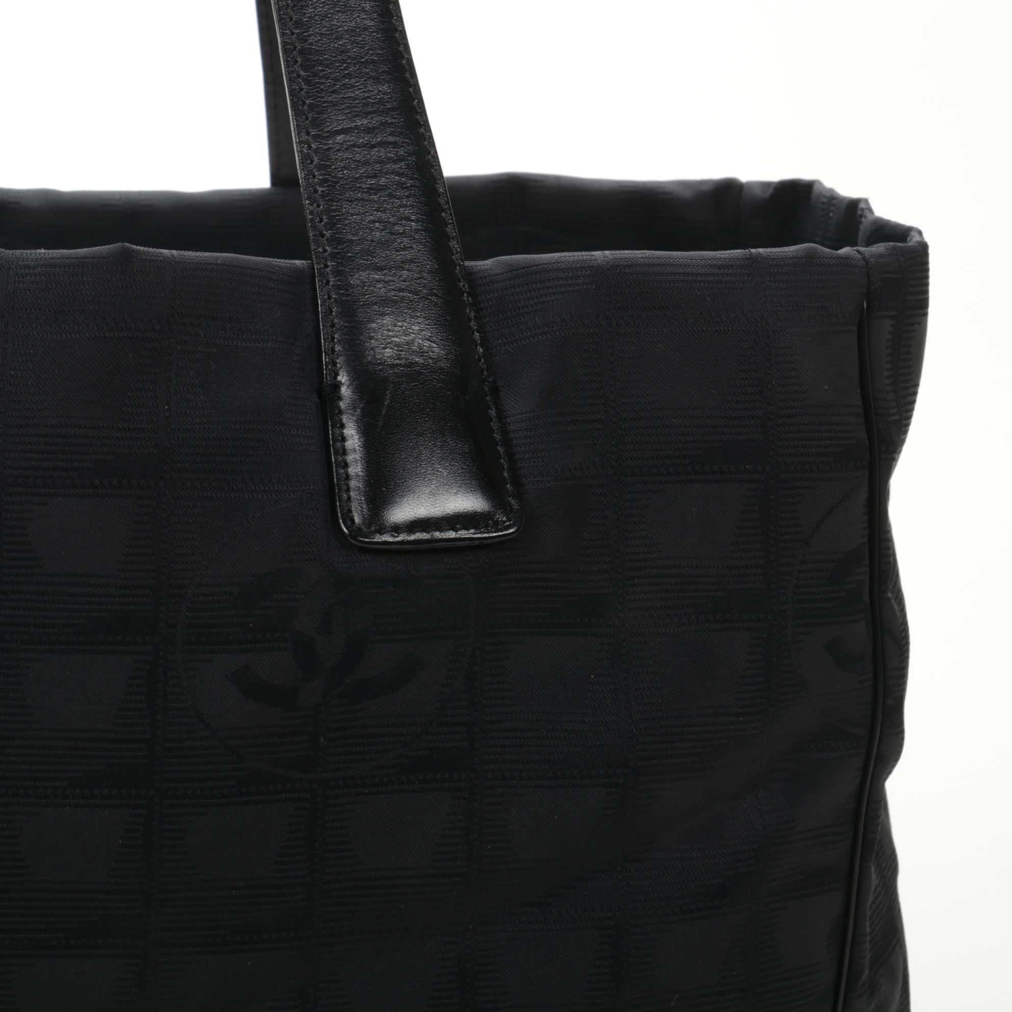 Chanel Travel Line Tote in Black CC Nylon Jacquard and Leather